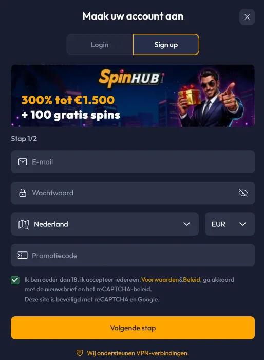 SpinHub Casino Registreren